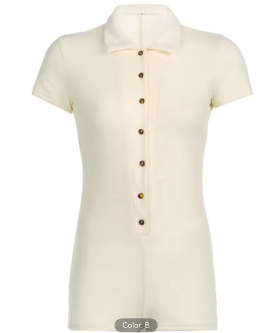 Beige Short Button Collar Jumpsuit (GU)